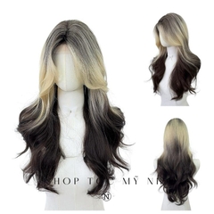 Tóc Giả  Dệt Kim Xoăn Layer Mái Bay Màu Tóc Vàng Mơ Nhuộm Ombre x-dk1-0117