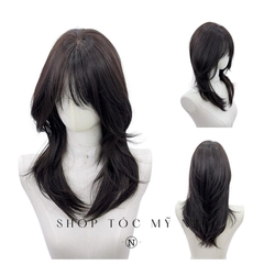 Tóc Giả Dệt Kim Hust Cut Mái Thưa  Màu Nâu Đen C-dk-1203 45cm