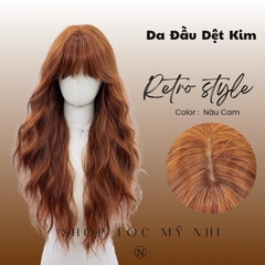 Tóc Giả Mỹ Nhi Xoăn Xù Retro Dài Mái Thưa Hàn Quốc Màu Tóc Nâu Cam s-dk-1101 Da Đầu Dệt Kim