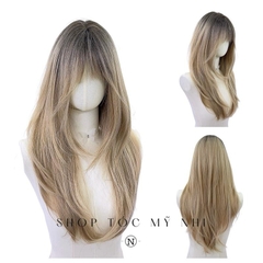 Tóc Giả Mỹ Nhi Cúp Layer Mái Thưa Hàn Quốc Chân Tóc Đen Nhuộm Ombre Vàng Blonde C-dk-0906 Da Đầu Dệt Kim (rẻ ngôi được)