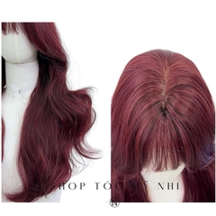 Tóc Giả Mỹ Nhi Xoăn Layer Mái Thưa Hàn Quốc Màu Đỏ Cherry x-dk-0104 Da Đầu Dệt Kim