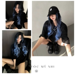 Tóc Giả 3D Bouncy Curl Xoăn Bung Mái Bay Màu Tóc Balayage Xanh Khói x-3d-0204