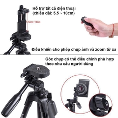 Tripod 3388 Đa Năng (Kèm Remote) - Chân Máy Quay Video, Livestream Cho Điện Thoại &amp; Máy Ảnh (Cao 1.45m)