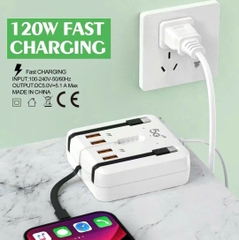 Bộ Trạm Sạc Đa Năng 66W – Ổ Cắm Thông Minh Liền 3 Dây Sạc & 4 Cổng USB Tiện Lợi