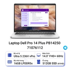Laptop Dell Pro 14 Plus Quyền Năng Ryzen™ AI 9 – Đỉnh Cao Công Nghệ 2026
