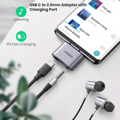 Đầu chuyển USB Type C to 3.5mm + sạc PD 30W Ugreen 70311 | Hàng chính hãng