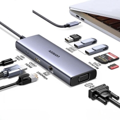 Hub USB Type-C 9 trong 1 ra HDMI 4K@30Hz, VGA, USB 3.0, Lan 1Gbps, SD/TF, Sạc PD 100W Ugreen 15600