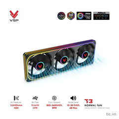 Bộ quạt tản nhiệt VSP T3 Normal Fan ARGB Infinity Mirror Đen (3 quạt liền khối) Chính Hãng