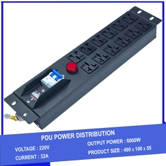 Thanh nguồn PDU 12 cổng 3 chấu có MCB 32A lắp tủ rack 19 inch