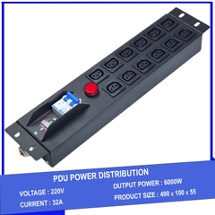Ổ cắm điện, Thanh nguồn PDU 12 ổ cắm chuẩn C13 gắn rack 19″ 2U có APTOMAT MCB