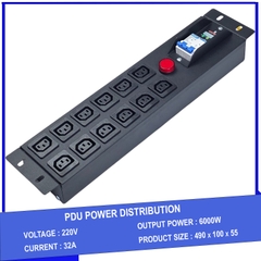 Ổ cắm điện, Thanh nguồn PDU 12 ổ cắm chuẩn C13 gắn rack 19″ 2U có APTOMAT MCB