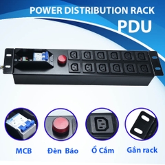 Ổ cắm điện, Thanh nguồn PDU 12 ổ cắm chuẩn C13 gắn rack 19″ 2U có APTOMAT MCB