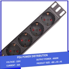 Ổ cắm điện - Thanh nguồn PDU 8 ổ cắm chuẩn Châu Âu có SPD chống sét gắn rack 19″
