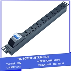 Ổ cắm điện - Thanh nguồn PDU 8 ổ cắm có APTOMAT MCB gắn rack 19″