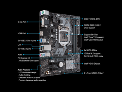 Mainboard ASUS H310M PRIME H310M-CS R2.0 - Intel H310, Socket 1151, m-ATX, 2 khe RAM DDR4