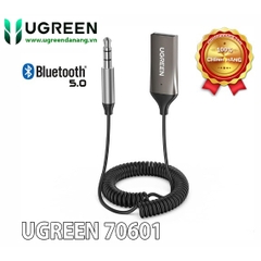 Bộ thu Bluetooth 5.0 cho ô tô, cáp lò xo dài 1,5M hỗ trợ Mic cổng 3.5mm Ugreen 70601 cao cấp | Hàng chính hãng