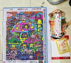 Tranh thêu kín Gấu trúc dễ thương LJ064, kích thước 55x75 cm, 11ct thêu kín 3 sợi