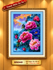 Tranh thêu kín Hoa mẫu đơn MN0440, kích thước 50 x 68 cm