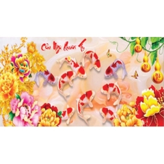 Tranh thêu chữ thập Cửu ngư quần tụ LV3202, kích thước 107 x 52 cm