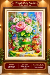 Tranh thêu kín Bình hoa trái cây VS9154, kích thước 63 x 81 cm