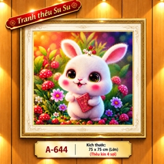 [4 SỢI] Tranh thêu kín Thỏ ngọc 644, kích thước 75 x 75 cm