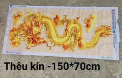 Tranh thành phẩm (đã thêu) Rồng vàng ban phước, kích thước 150 x 70 cm