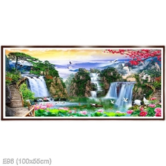 Tranh thêu kín Phong cảnh hữu tình E96, kích thước 100 x55 cm