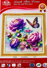 Tranh thêu kín Hoa mẫu đơn hồ điệp VS8900, kích thước 50x50 cm