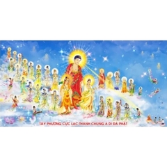 Tranh thêu Tây phương cực lạc thánh chúng a di đà phật LV3165, kích thước 113 x 63 cm