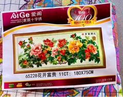 Tranh thêu kín Hoa mẫu đơn 65228, kích thước 180 x 75 cm