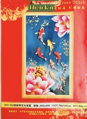 Tranh thêu kín cửu ngư quần hội DX1162, kích thước 70 x 120 cm