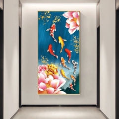 Tranh thêu kín cửu ngư quần hội DX1162, kích thước 70 x 120 cm