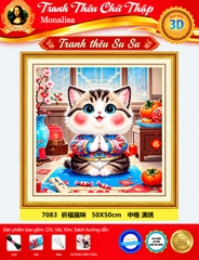 Tranh thêu kín chữ thập Mèo chiêu tài 7083, kích thước 50 x 50 cm