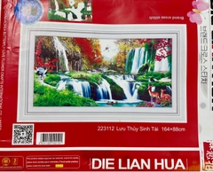 Tranh thêu Lưu thuỷ sinh tài (thêu 3D) 223112, kích thước 164 x 88 cm