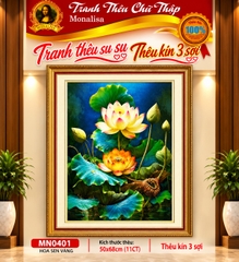 Tranh thêu chữ thập Hoa sen MN0401, kích thước 50 x 68 cm