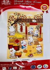 Tranh thêu kín thỏ phơi thóc VS8809, kích thước 60x80 cm
