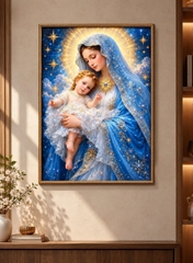 Tranh thêu kín Đức mẹ bồng công VS9167, kích thước 60 x 80 cm