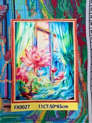 Tranh thêu kín Hoa sen FX0027, kích thước 50 x 65 cm