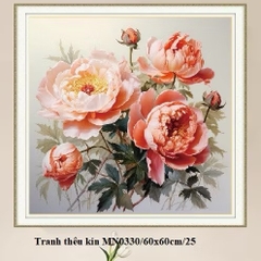 Tranh thêu kín Hoa mẫu đơn nở rộ MN0330, kích thước 60 x 60 cm