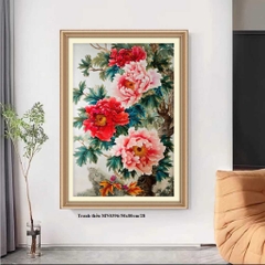 Tranh thêu kín Hoa mẫu đơn MN0396, kích thước 50 x 68 cm