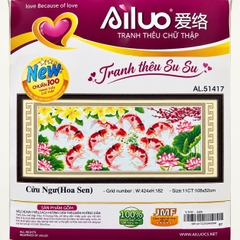 Tranh thêu chữ thập Cửu ngư quần hội AL51417, kích thước 108 x 52 cm
