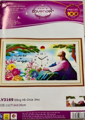 Tranh thêu đồng hồ chúa giê su LV3169