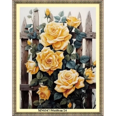 Tranh thêu kín Hoa hồng Vàng MN0347, kích thước 50 x 68 cm