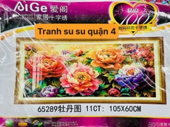 Tranh thêu kín Hoa mẫu đơn 65289, kích thước 105 x 60 cm