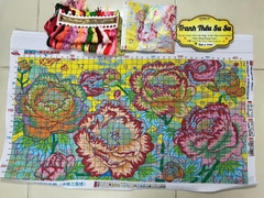 Tranh thêu kín Hoa mẫu đơn 65289, kích thước 105 x 60 cm