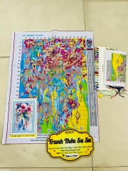 Tranh thêu kín hoa bên cửa 6481, kích thước 50x 68 cm