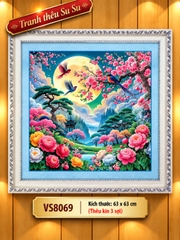 Tranh thêu kín Phong cảnh mùa xuân VS8069, kích thước 63 x 63 cm