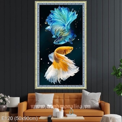 Tranh thêu kín Song ngư E120, kích thước 50 x 90 cm