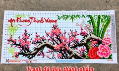 Tranh thành phẩm Hoa đào An khang thịnh vượng, kích thước 100 x 50 cm