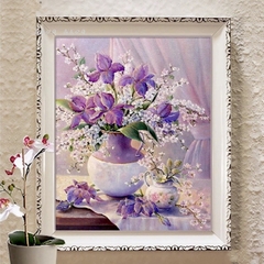 Tranh thêu kín Bình hoa tím E170, kích thước 60 x 80 cm